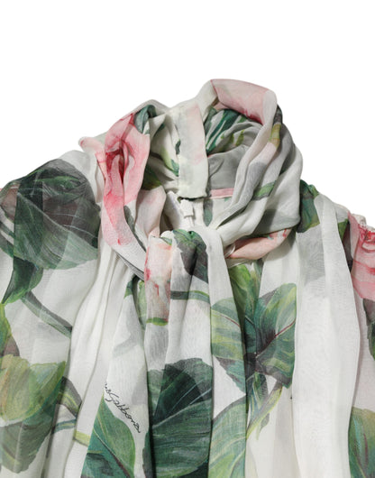 Dolce &amp; Gabbana – Langes Maxikleid aus Seide mit Blumenmuster und Rosen in Weiß