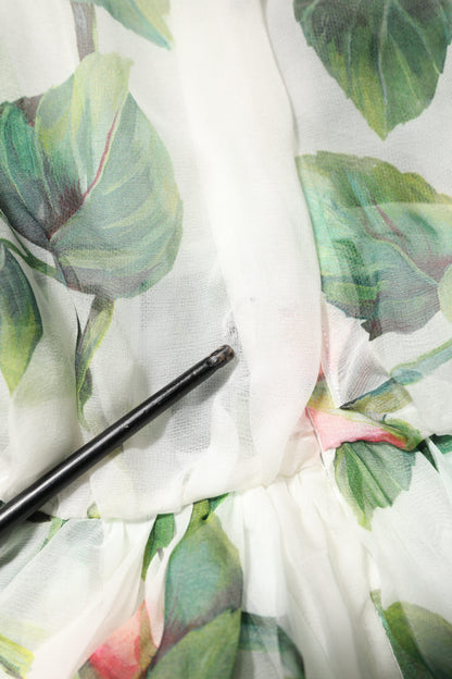 Dolce &amp; Gabbana – Langes Maxikleid aus Seide mit Blumenmuster und Rosen in Weiß