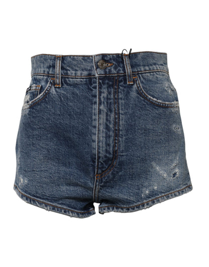 Dolce &amp; Gabbana – Blaue Hotpants-Shorts aus zerfetztem Denim und Baumwolle