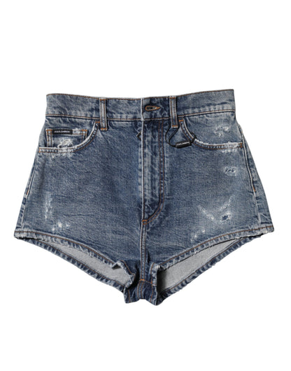 Dolce &amp; Gabbana – Blaue Hotpants-Shorts aus zerfetztem Denim und Baumwolle