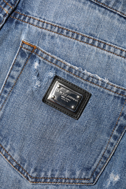 شورت قصير من قماش الدنيم والقطن بشعار دولتشي آند غابانا باللون الأزرق