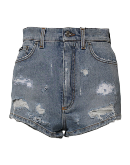 Dolce &amp; Gabbana – Blaue Hotpants-Shorts aus zerfetztem Denim und Baumwolle