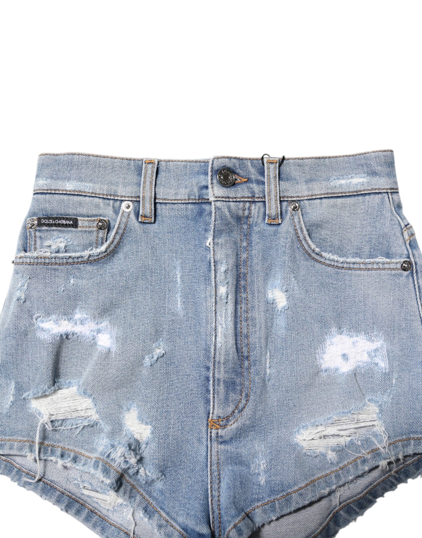 Dolce &amp; Gabbana – Blaue Hotpants-Shorts aus zerfetztem Denim und Baumwolle
