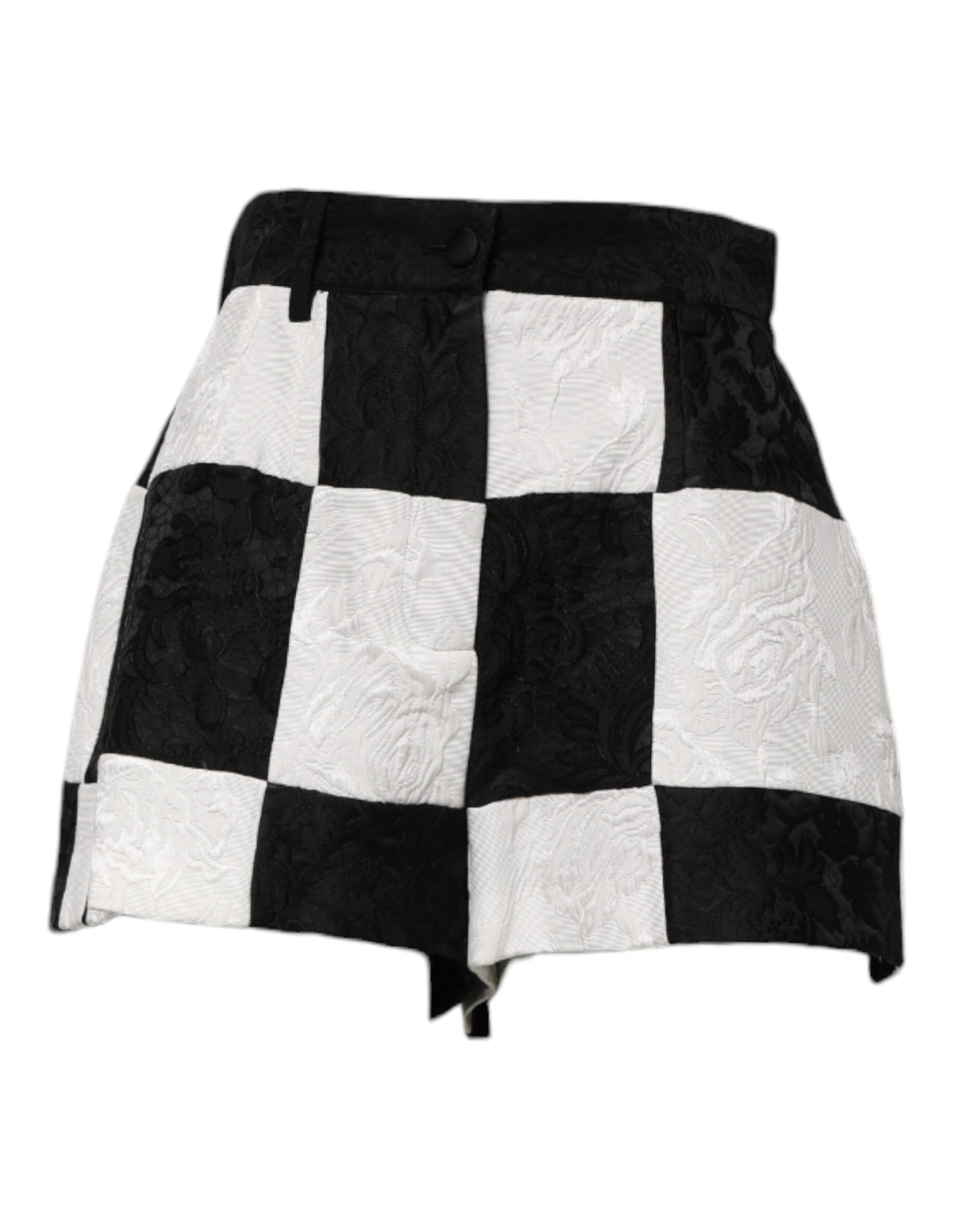 Dolce &amp; Gabbana Hotpants-Shorts aus Brokat mit Blumenmuster in Schwarz und Weiß