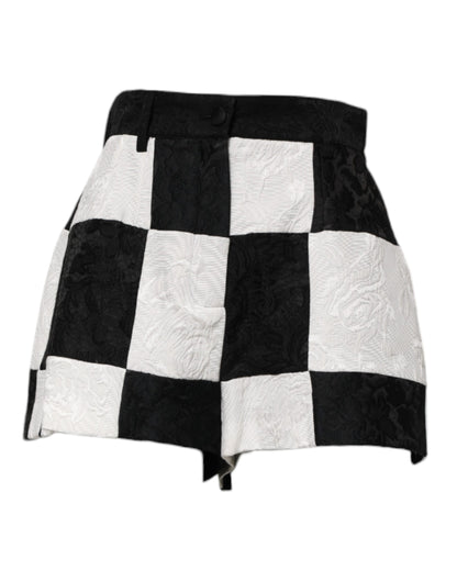 Dolce &amp; Gabbana Hotpants-Shorts aus Brokat mit Blumenmuster in Schwarz und Weiß