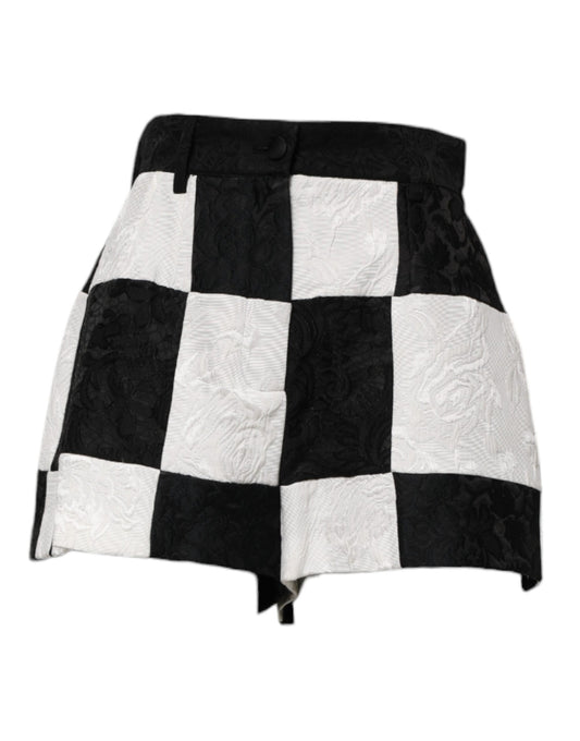 Dolce & Gabbana Black White Floral Brocade Hot Pants Shorts