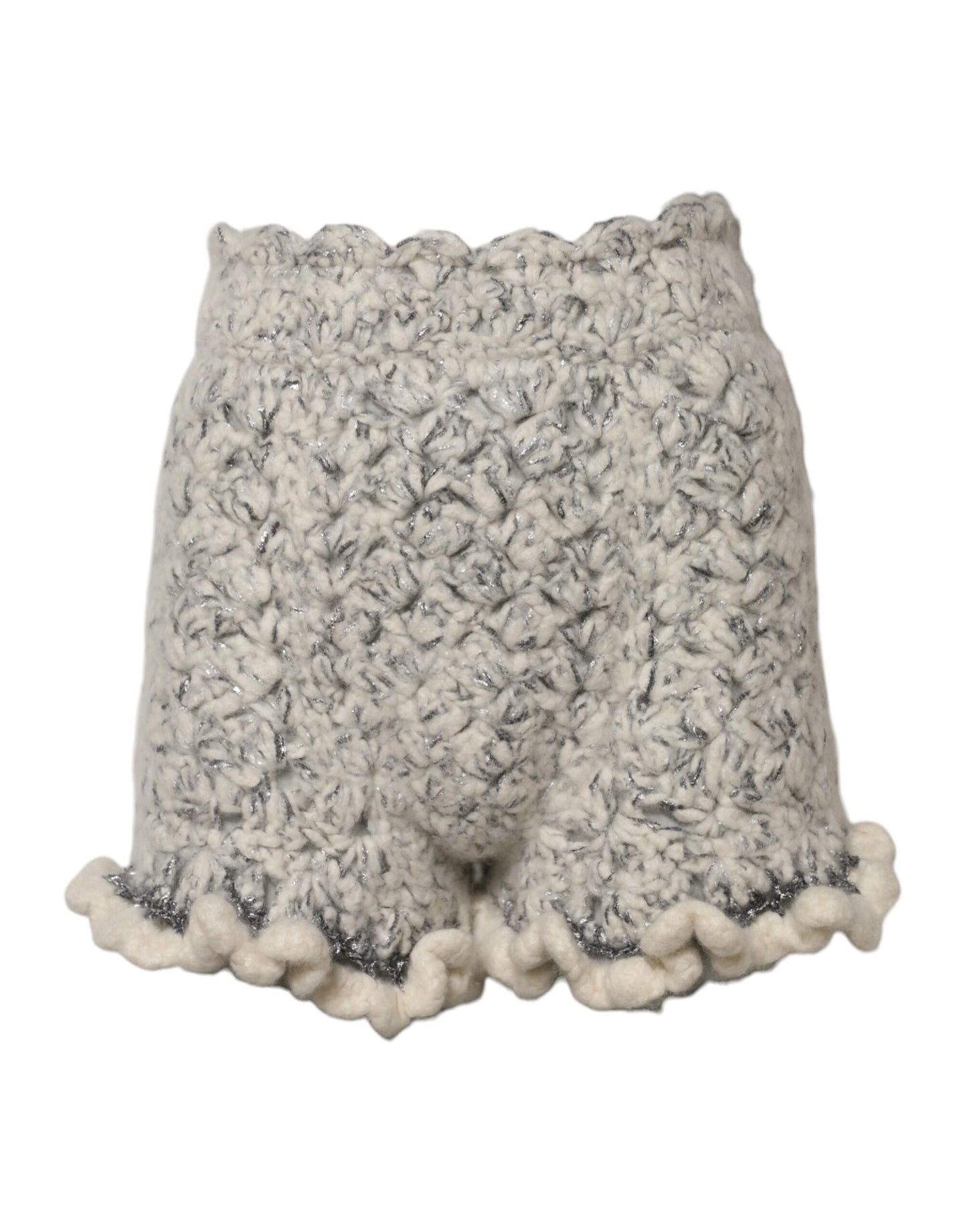 Dolce &amp; Gabbana Metallic-Bouclé-Strickshorts aus Kaschmir mit Rüschen