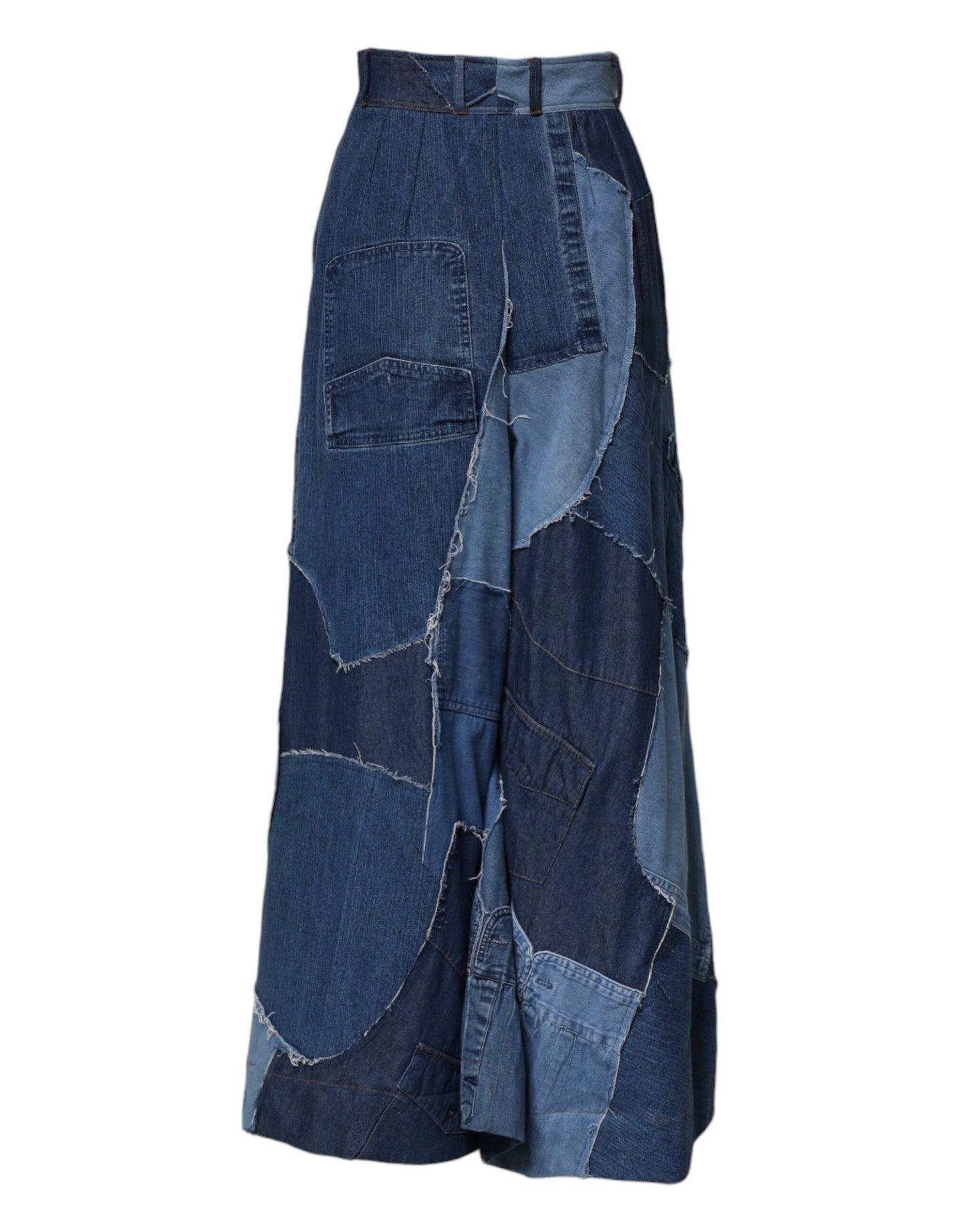 Dolce &amp; Gabbana, langer Maxi-Patchwork-Baumwollrock aus blauem Denim