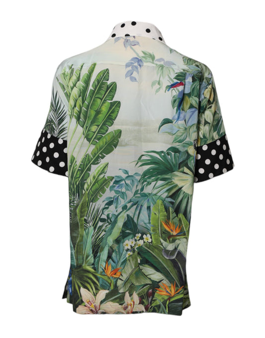 قميص دولتشي آند غابانا متعدد الألوان من الحرير المطبوع بياقة