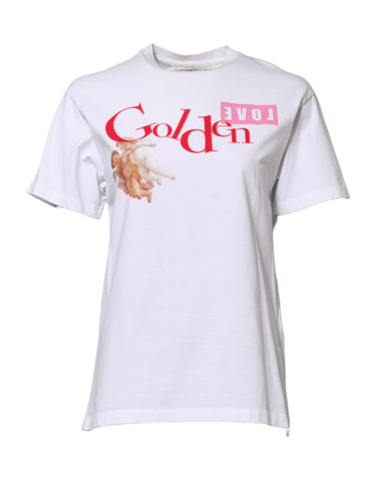 Golden Goose – Weißes T-Shirt mit Rundhalsausschnitt und Print