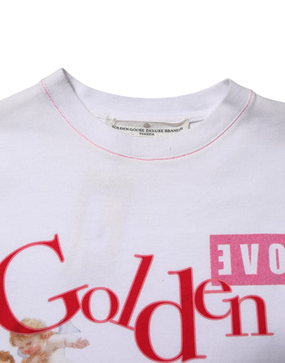 Golden Goose – Weißes T-Shirt mit Rundhalsausschnitt und Print