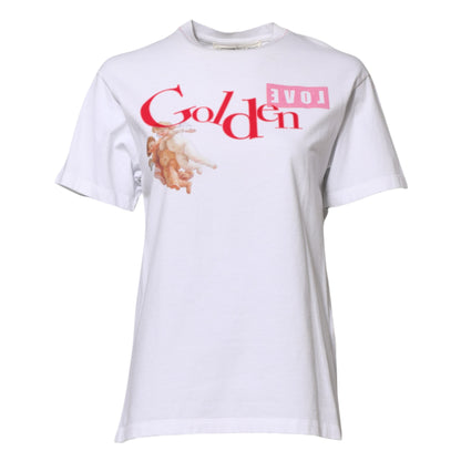 Golden Goose – Weißes T-Shirt mit Rundhalsausschnitt und Print