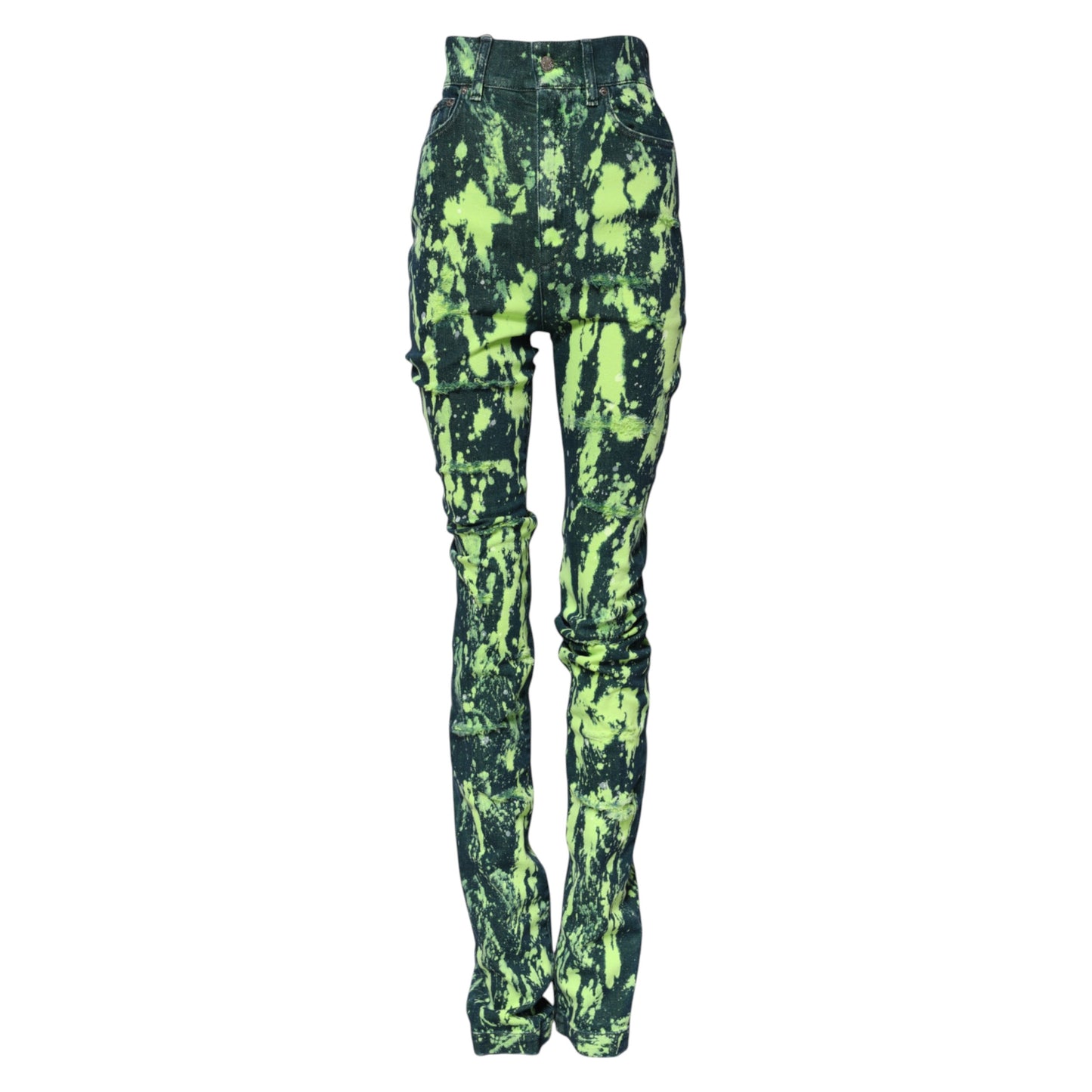 Dolce &amp; Gabbana – Jeans mit hohem Bund und Farbspritzern in Grün