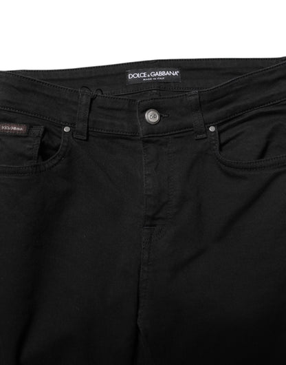 Dolce &amp; Gabbana – Schwarze Skinny-Jeans aus Baumwoll-Denim mit Logo und mittlerer Taille