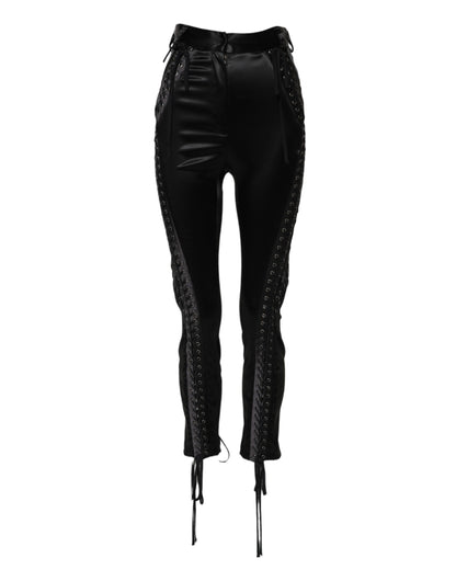 Dolce &amp; Gabbana – Schwarze Skinny-Hose mit Spitzendetails und hoher Taille