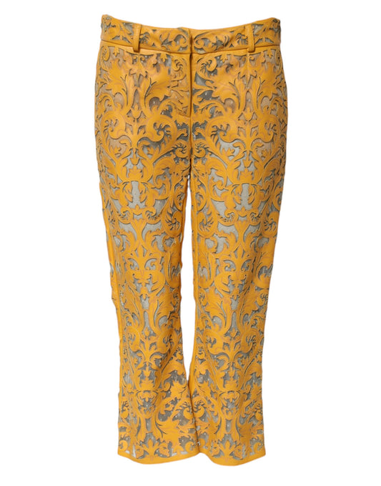 Dolce &amp; Gabbana – Caprihose mit mittelhoher Taille und Blumenspitze in Gelb