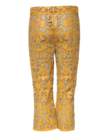Dolce &amp; Gabbana – Caprihose mit mittelhoher Taille und Blumenspitze in Gelb