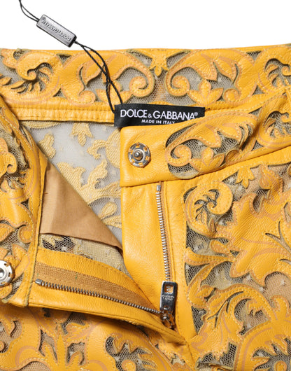 Dolce &amp; Gabbana – Caprihose mit mittelhoher Taille und Blumenspitze in Gelb