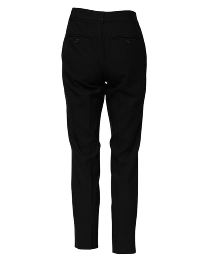 Dolce &amp; Gabbana – Schwarze, hoch taillierte Karottenhose aus Wolle