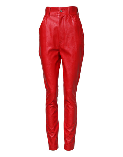 Dolce & Gabbana Red Viscose High Waist Tapered Trouser Pants