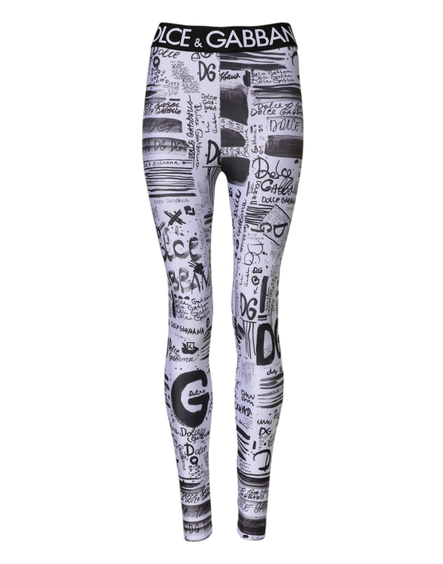 Dolce &amp; Gabbana – Enge Leggings mit hoher Taille und Grafik in Weiß