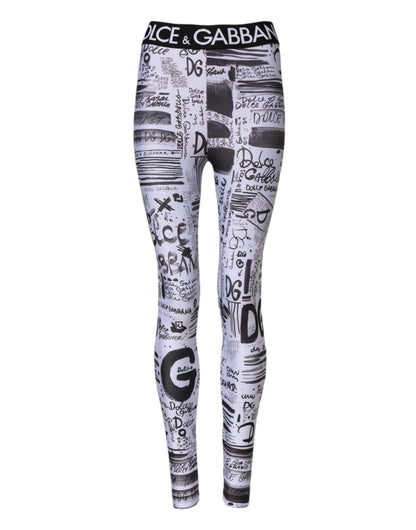 Dolce &amp; Gabbana – Enge Leggings mit hoher Taille und Grafik in Weiß