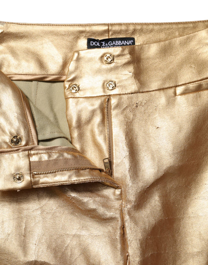 Dolce &amp; Gabbana – Enge Hose in Metallic-Gold mit hoher Taille 