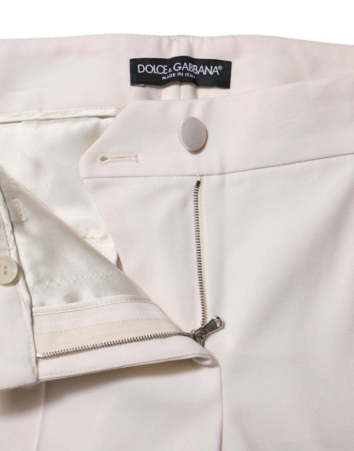 Dolce &amp; Gabbana – Weiße, schmal zulaufende Wollhose mit mittlerer Taille 
