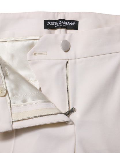 Dolce &amp; Gabbana – Weiße, schmal zulaufende Wollhose mit mittlerer Taille 