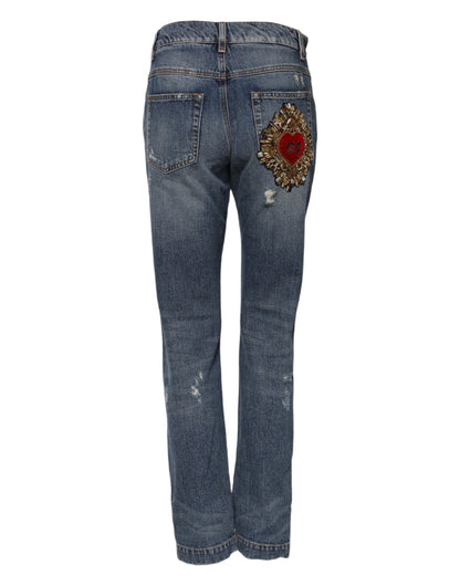 Dolce &amp; Gabbana – Blaue, zerfetzte Jeans aus Baumwolle mit mittlerer Taille 