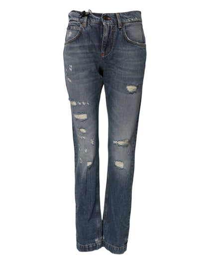 Dolce &amp; Gabbana – Blaue, zerfetzte Jeans aus Baumwolle mit mittlerer Taille 