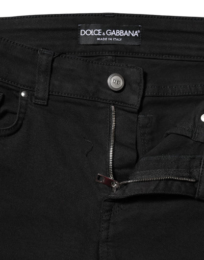 Dolce &amp; Gabbana – Schwarze Skinny-Jeans aus Baumwoll-Denim mit Logo und mittlerer Taille 