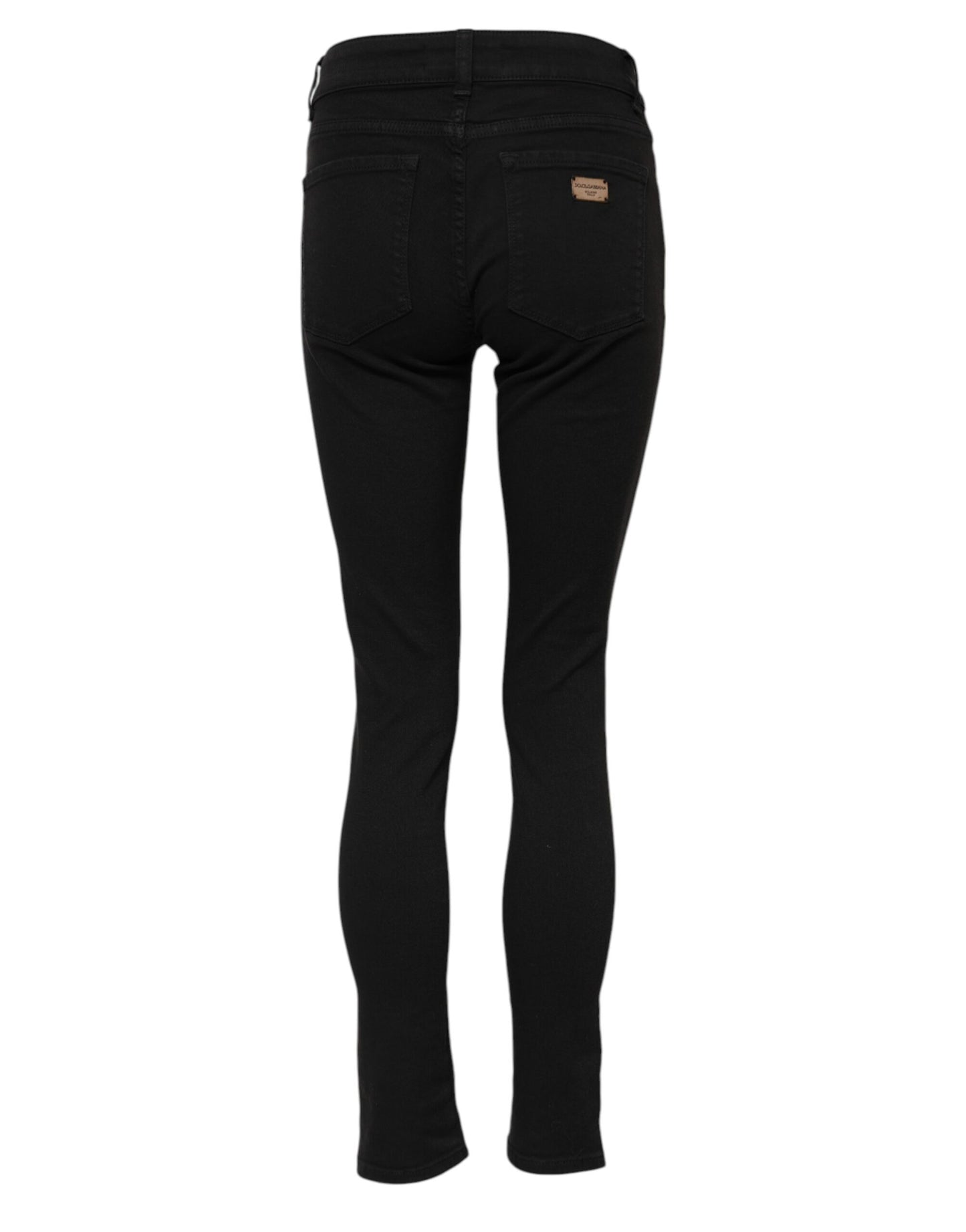 Dolce &amp; Gabbana – Schwarze Skinny-Jeans aus Baumwoll-Denim mit Logo und mittlerer Taille 