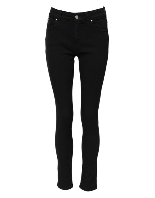 Dolce &amp; Gabbana – Schwarze Skinny-Jeans aus Baumwoll-Denim mit Logo und mittlerer Taille 