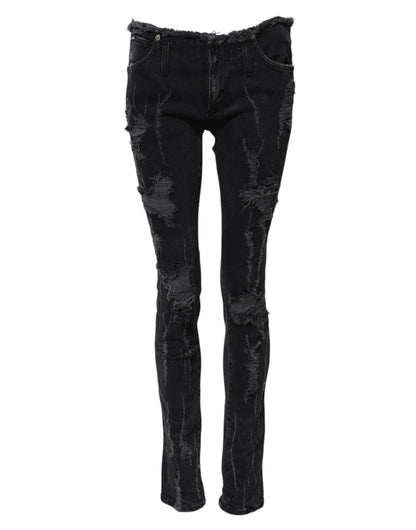 Dolce &amp; Gabbana – Schwarze Skinny-Jeans aus zerfetzter Baumwolle 