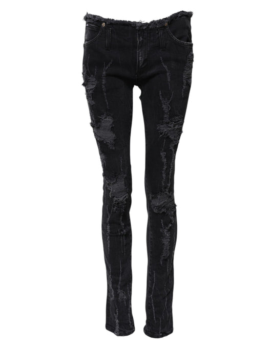 Dolce &amp; Gabbana – Schwarze Skinny-Jeans aus zerfetzter Baumwolle 