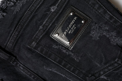 Dolce &amp; Gabbana – Schwarze Skinny-Jeans aus zerfetzter Baumwolle 