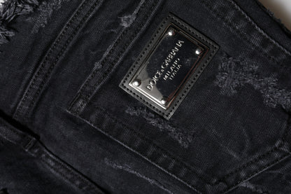 Dolce &amp; Gabbana – Schwarze Skinny-Jeans aus zerfetzter Baumwolle 