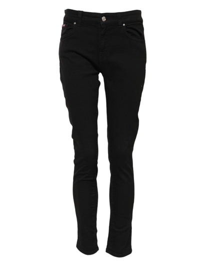 Dolce &amp; Gabbana – Schwarze Skinny-Jeans aus Baumwoll-Denim mit Logo und mittlerer Taille 