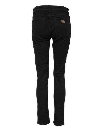 Dolce &amp; Gabbana – Schwarze Skinny-Jeans aus Baumwoll-Denim mit Logo und mittlerer Taille 