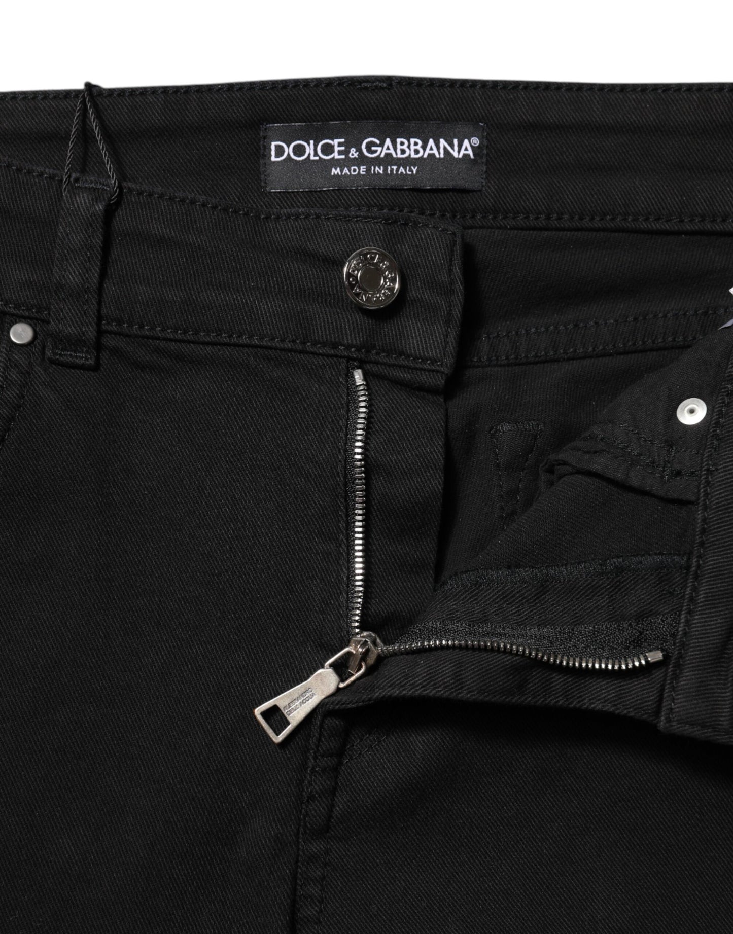 Dolce &amp; Gabbana – Schwarze Skinny-Jeans aus Baumwoll-Denim mit Logo und mittlerer Taille 