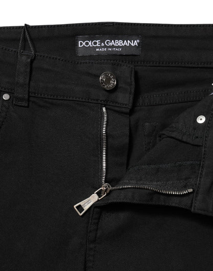 Dolce &amp; Gabbana – Schwarze Skinny-Jeans aus Baumwoll-Denim mit Logo und mittlerer Taille 