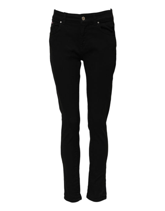 Dolce & Gabbana – Schwarze Skinny-Jeans aus Baumwoll-Denim mit Logo und mittlerer Taille