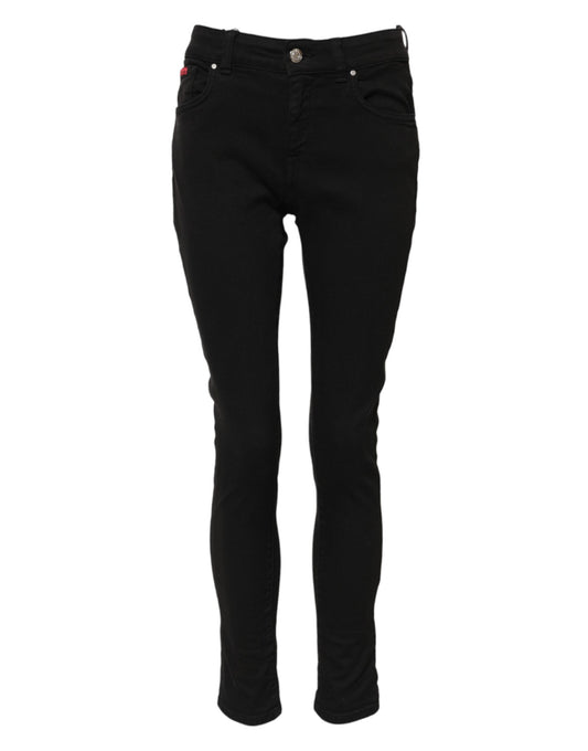 Dolce & Gabbana – Schwarze Skinny-Jeans aus Baumwoll-Denim mit Logo und mittlerer Taille