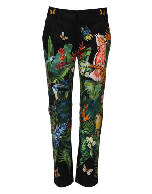 Dolce & Gabbana Black Cotton Tropical Mid Waist Pants