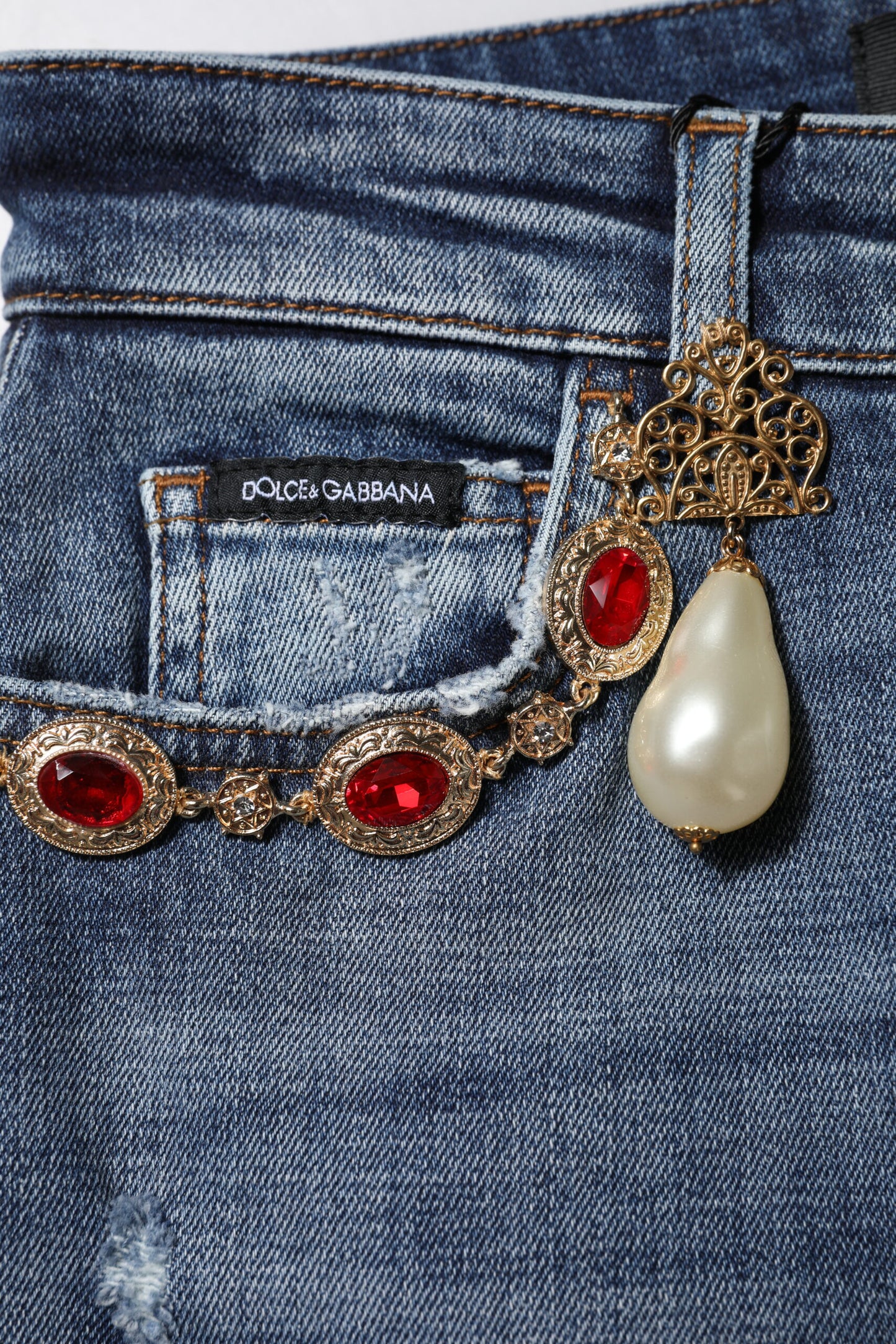 Dolce &amp; Gabbana – Blaue Jeans mit Strassverzierung 