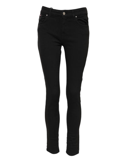Dolce & Gabbana Black Cotton Logo Skinny Mid Waist Denim Jeans