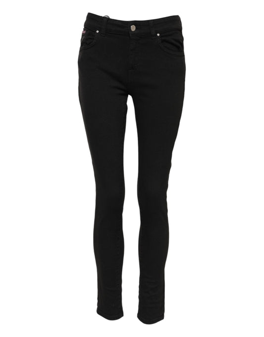 Dolce & Gabbana – Schwarze Skinny-Jeans aus Baumwoll-Denim mit Logo und mittlerer Taille