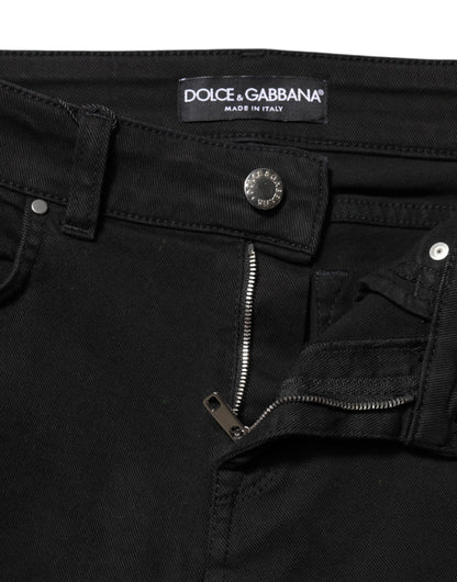 Dolce & Gabbana Black Cotton Logo Skinny Mid Waist Denim Jeans