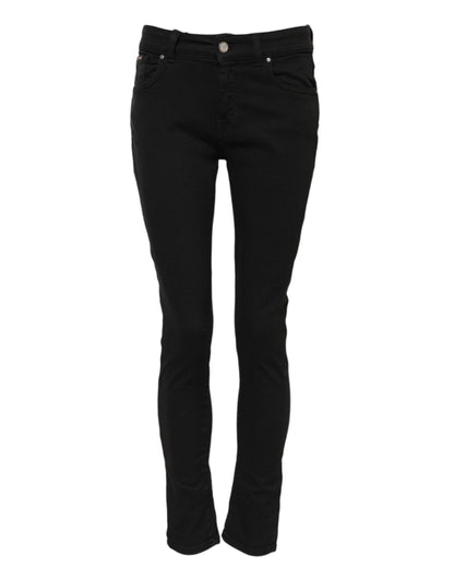 Dolce &amp; Gabbana – Schwarze Skinny-Jeans aus Baumwoll-Denim mit Logo und mittlerer Taille 